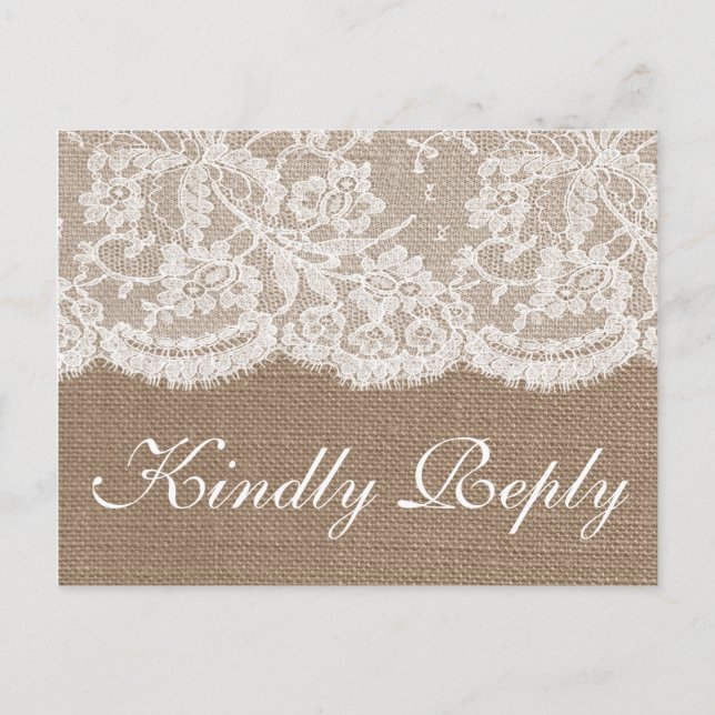 The Burlap & Lace Wedding Collection RSVP Invitation Postcard (Front)