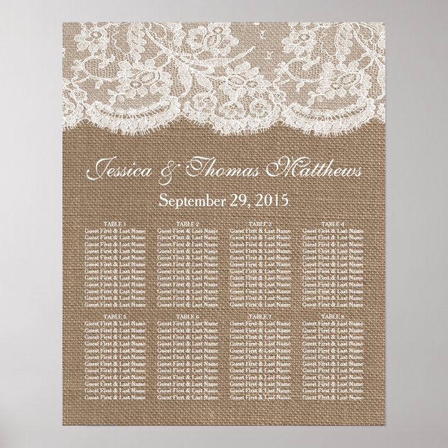The Burlap & Lace Wedding Collection Seating Chart (Front)