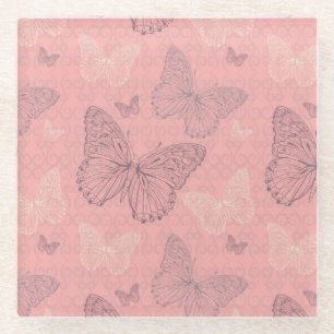 The Butterfly Pink Glass Coaster