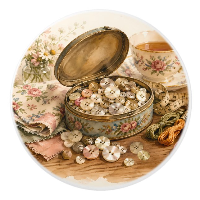 The Button Tin Button Ceramic Knob (Front)