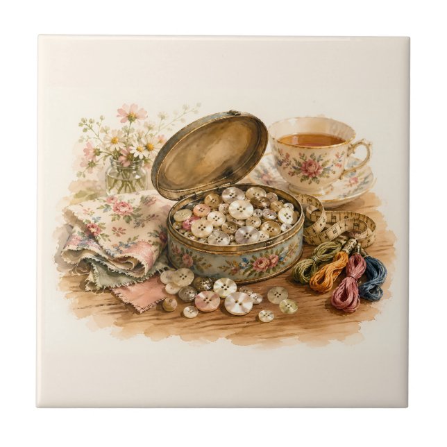 The Button Tin Ceramic Tile (Front)