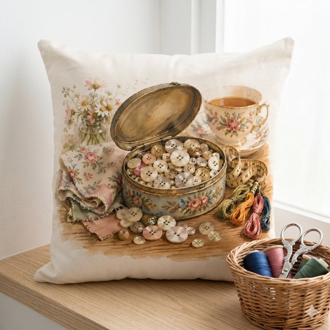 The Button Tin Cushion (The Button Tin Throw Pillow)