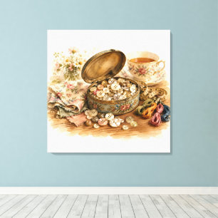 The Button Tin Stretched Canvas Print