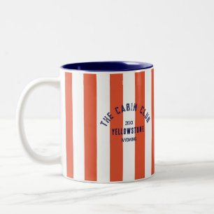 The Cabin Club Custom Crest Red Park Stripe  Two-Tone Coffee Mug