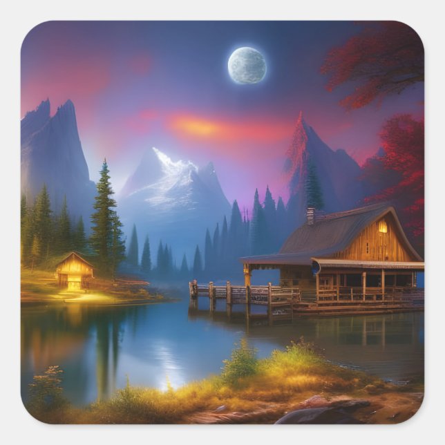 The Cabin in the Cove N the Moon  Square Sticker (Front)