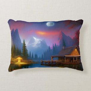 The Cabin in the Cove under the Moon Decorative Cushion