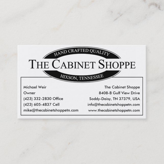 The Cabinet Shoppe Business Card (Front)