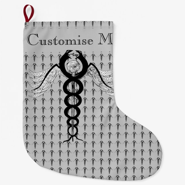 The Caduceus (Black) Large Christmas Stocking (Front)