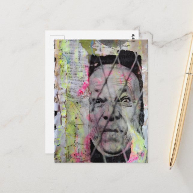 the caged man junk journal Mixed Media Collage Postcard (Front/Back In Situ)