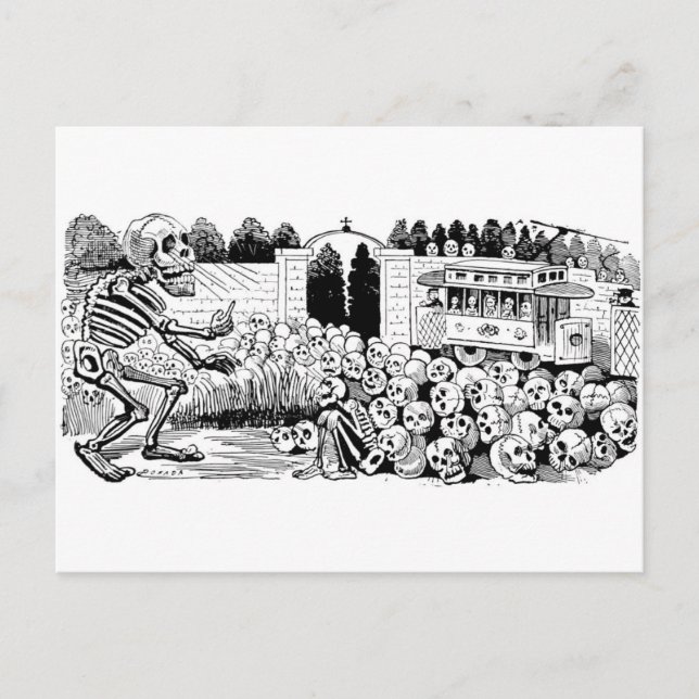 The Calavera of the Trolley Cars c. 1907, Mexico Postcard (Front)