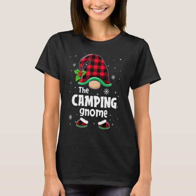 The Camping Gnome Buffalo Plaid Christmas Matching T-Shirt (Front)
