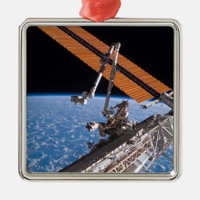 The Canadarm2 and solar array panel wings Metal Tree Decoration (Front)