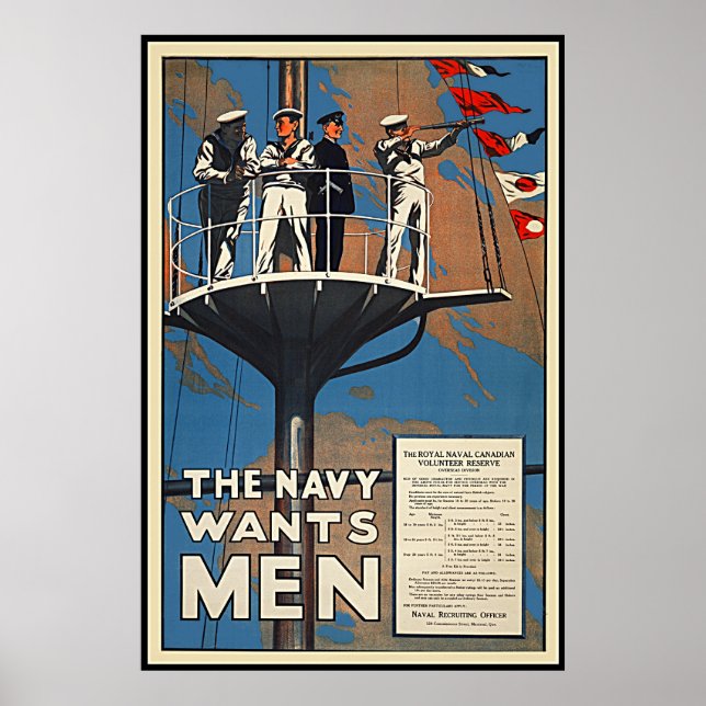 The Canadian Navy Wants Men Vintage WW2 Poster (Front)
