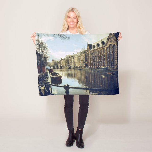 The Canals of Urban Amsterdam Fleece Blanket (In Situ)