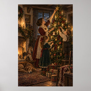 The Candlelit Tree Vintage Old World Christmas Poster