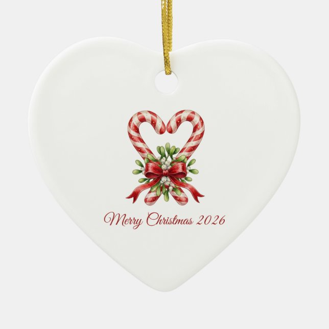 The Candy Cane Heart Ceramic Tree Decoration (Front)