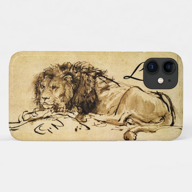 THE CAPE LION LYING DOWN, Sepia ,Black Monogram Case-Mate iPhone Case (Back (Horizontal))