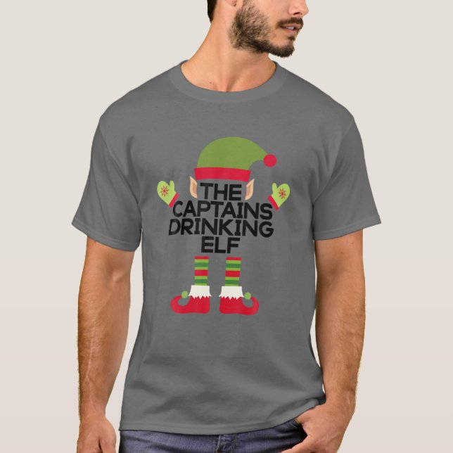 The Captains Drinking Elf Funny Christmas Rum T-Shirt (Front)