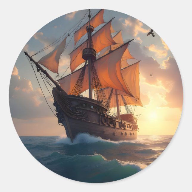 The Captain's Pride – Maritime Ship Art Classic Round Sticker (Front)