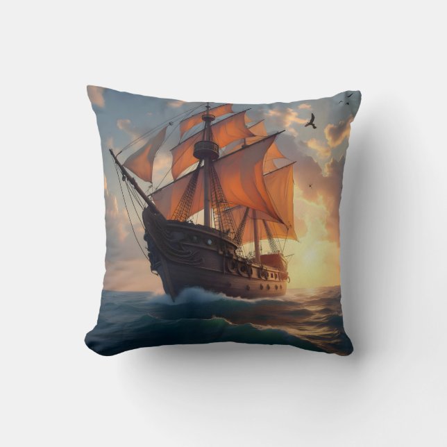 The Captain's Pride – Maritime Ship Art Throw  Cushion (Front)