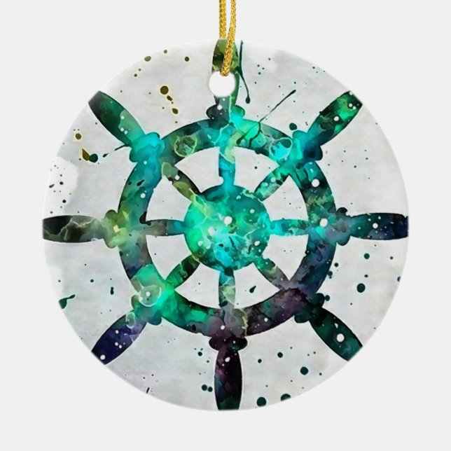 The Captains Wheel Ceramic Tree Decoration (Front)