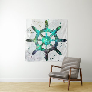 The Captain's Wheel In Blue Green Ocean Colours Tapestry