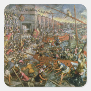The Capture of Constantinople in 1204 (oil on canv Square Sticker