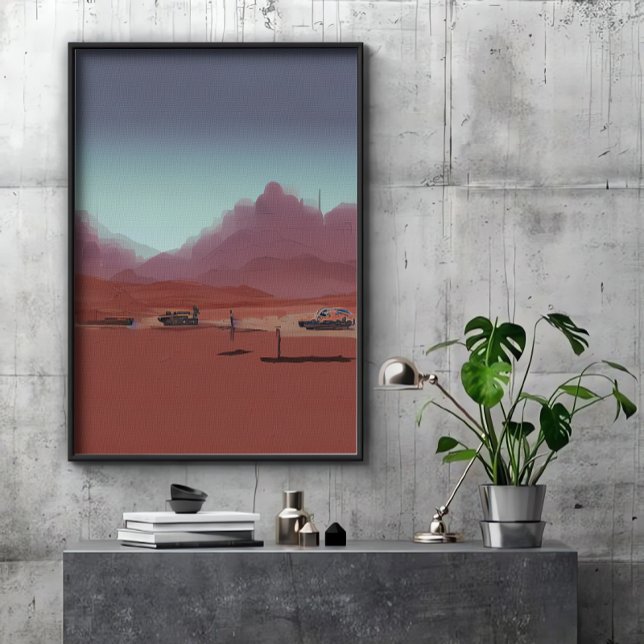 The car is parked in desert mountains landscape poster (Creator Uploaded)