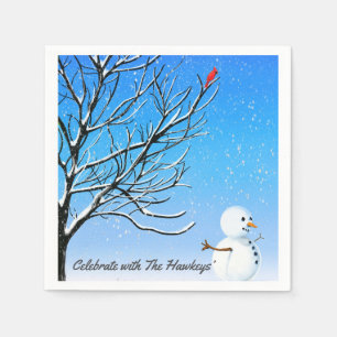 The Cardinal and the Snowman Napkin