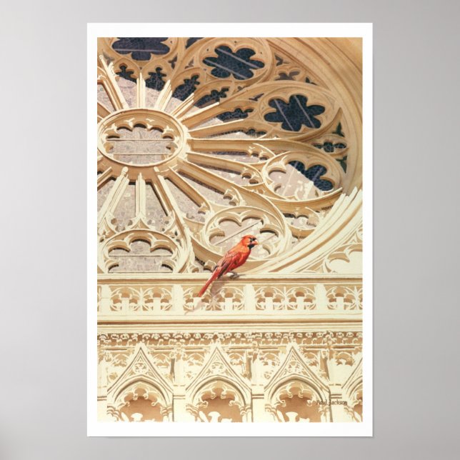 "The Cardinal" Church & Bird Watercolor Poster (Front)