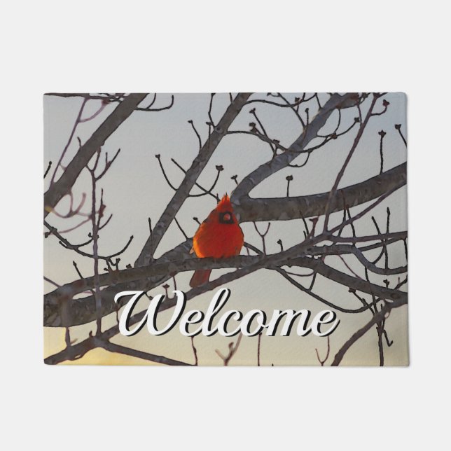 The Cardinal In The Morning Welcome Doormat (Front)