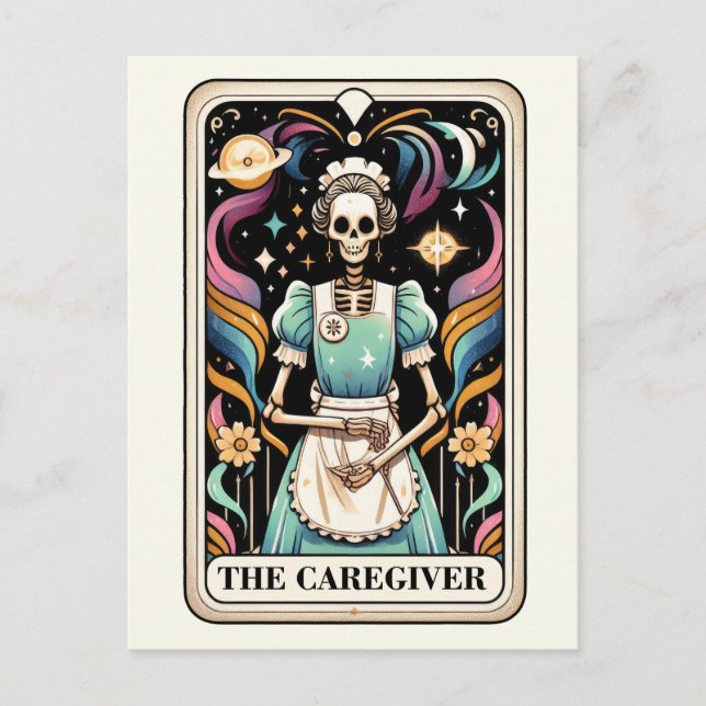 The Caregiver Tarot Retro Gothic Nurse Skeleton Postcard (Front)