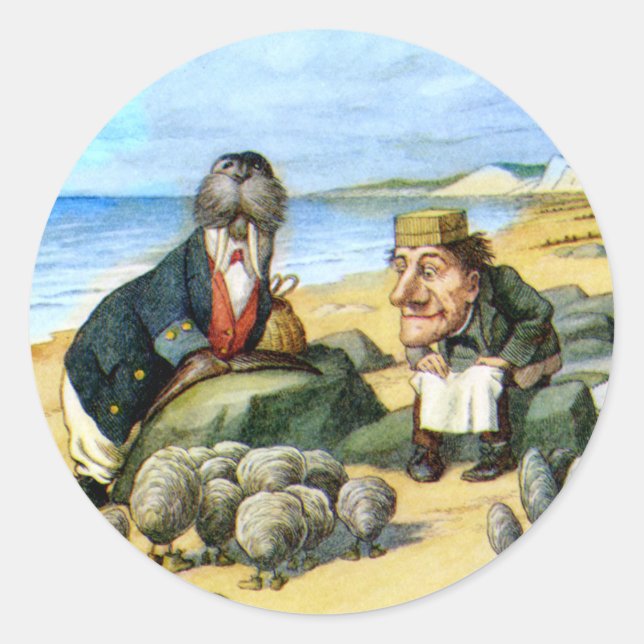 The Carpenter and the Walrus in Wonderland Classic Round Sticker (Front)