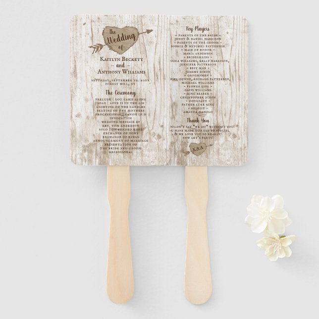 The Carved Heart Tree Wedding Collection Program Hand Fan (Front and Back)