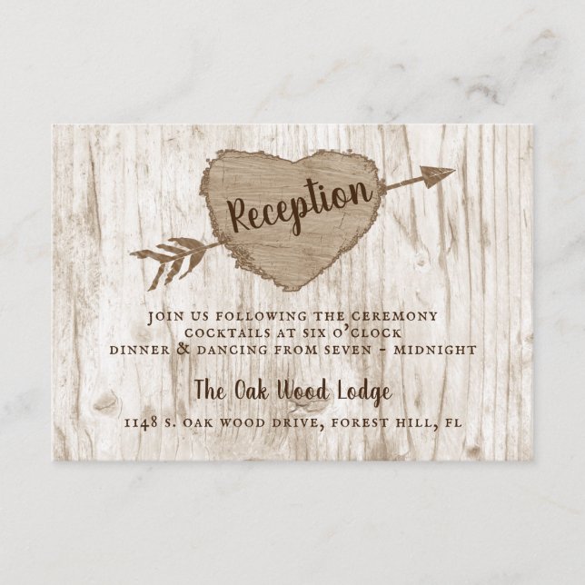 The Carved Heart Tree Wedding Collection Reception Enclosure Card (Front)