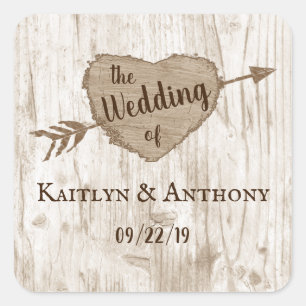 The Carved Heart Tree Wedding Collection Square Sticker