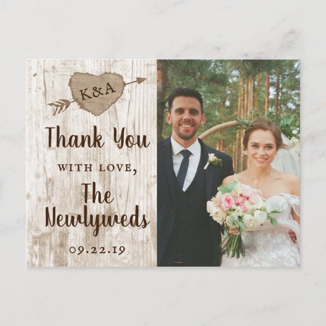 The Carved Heart Tree Wedding Collection Thank You Announcement Postcard (Front)