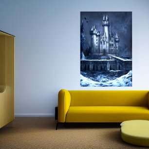 The castle in the winter snow AI Art Poster