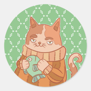 The Cat and Fish Classic Round Sticker