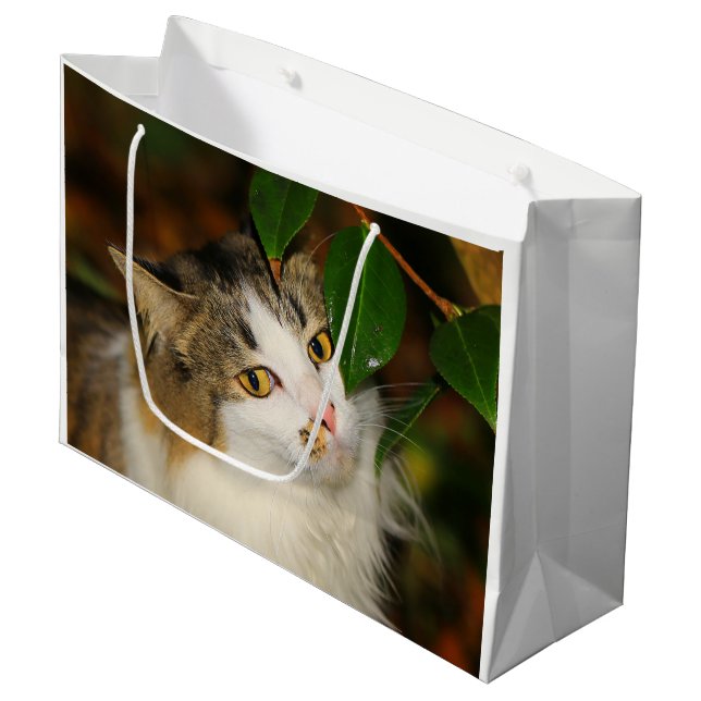 The Cat and the Camellia Large Gift Bag (Front Angled)