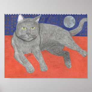 The Cat And The Moon By Julia Hanna Poster