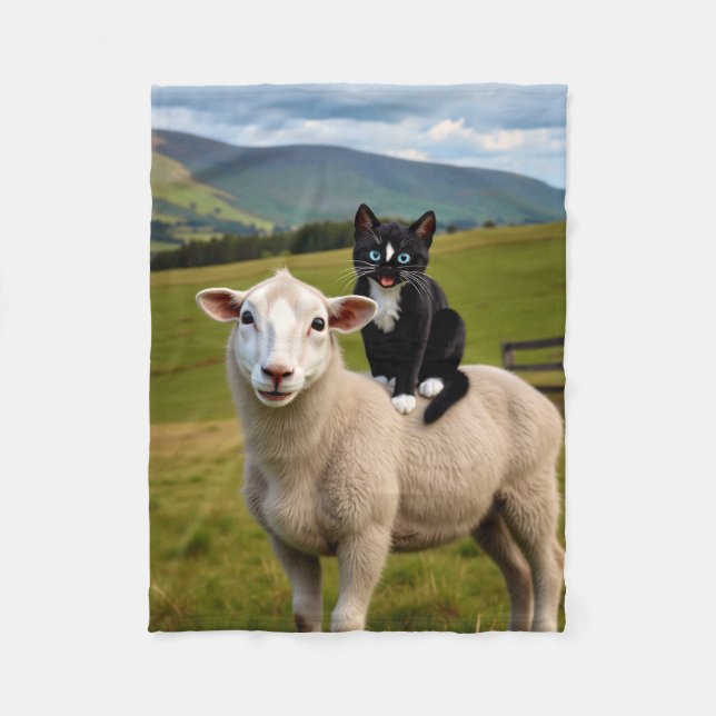 The Cat and the Sheep – Felini’s Country Ride Fleece Blanket (Front)