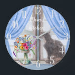The Cat at the Window Vase Flowers Large Clock<br><div class="desc">What a special and lovely wall clock  -- the cat sitting at the window and the lovely vase of flowers alongside.  Enjoy this clock for yourself or as a gift.  If you have any questions,  just send a chat or an email to charmdesignstudio@rcn.com and we'll be delighted to assist.</div>