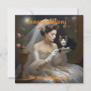 The Cat Bride Oil Paint, Flat Wedding Card