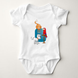 The cat, dog and parrot baby bodysuit