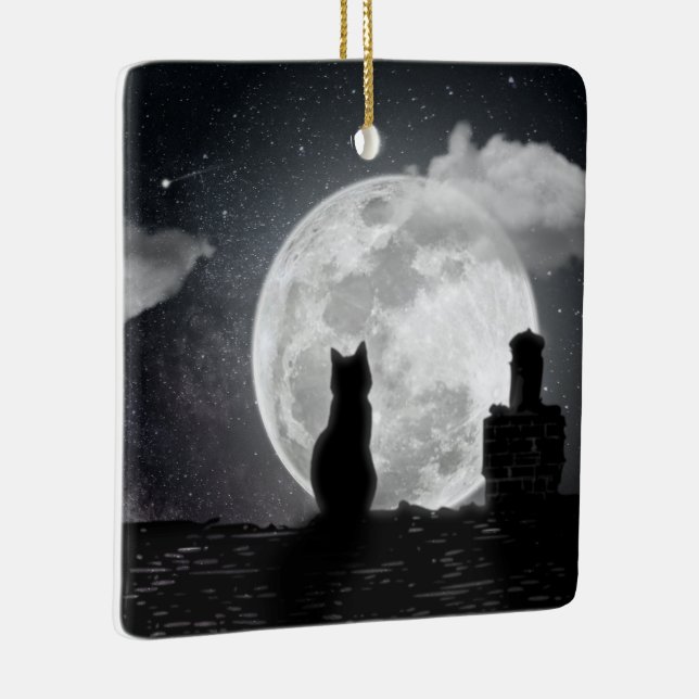 The cat dreams of the moon ceramic ornament (Right)