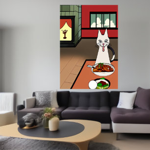 The cat eats mystery meat AI Art Poster