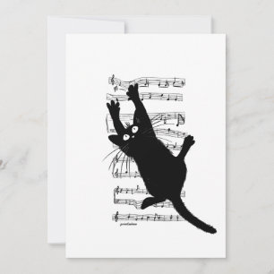 The cat hangs on musical notes invitation
