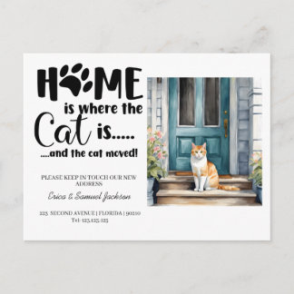 the cat has moved! new address announcement  postcard