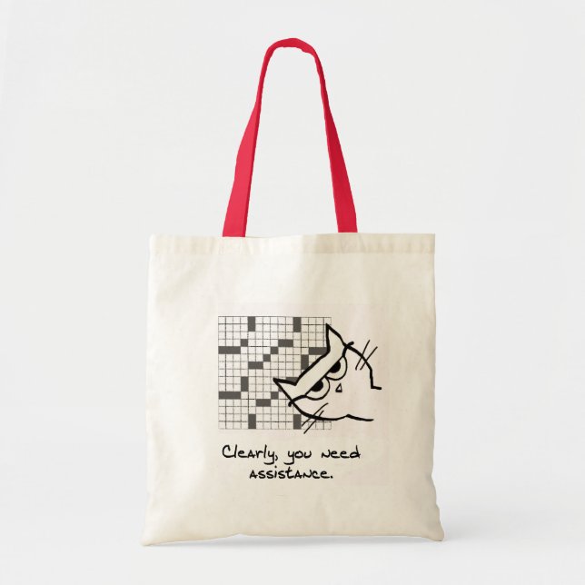 The Cat Helps with the Crossword - Funny Cat Tote Bag (Front)